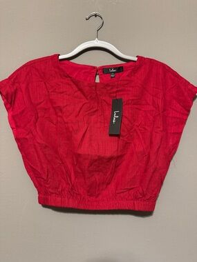 Lulu's Bright Red Cropped Top with Elastic Hem